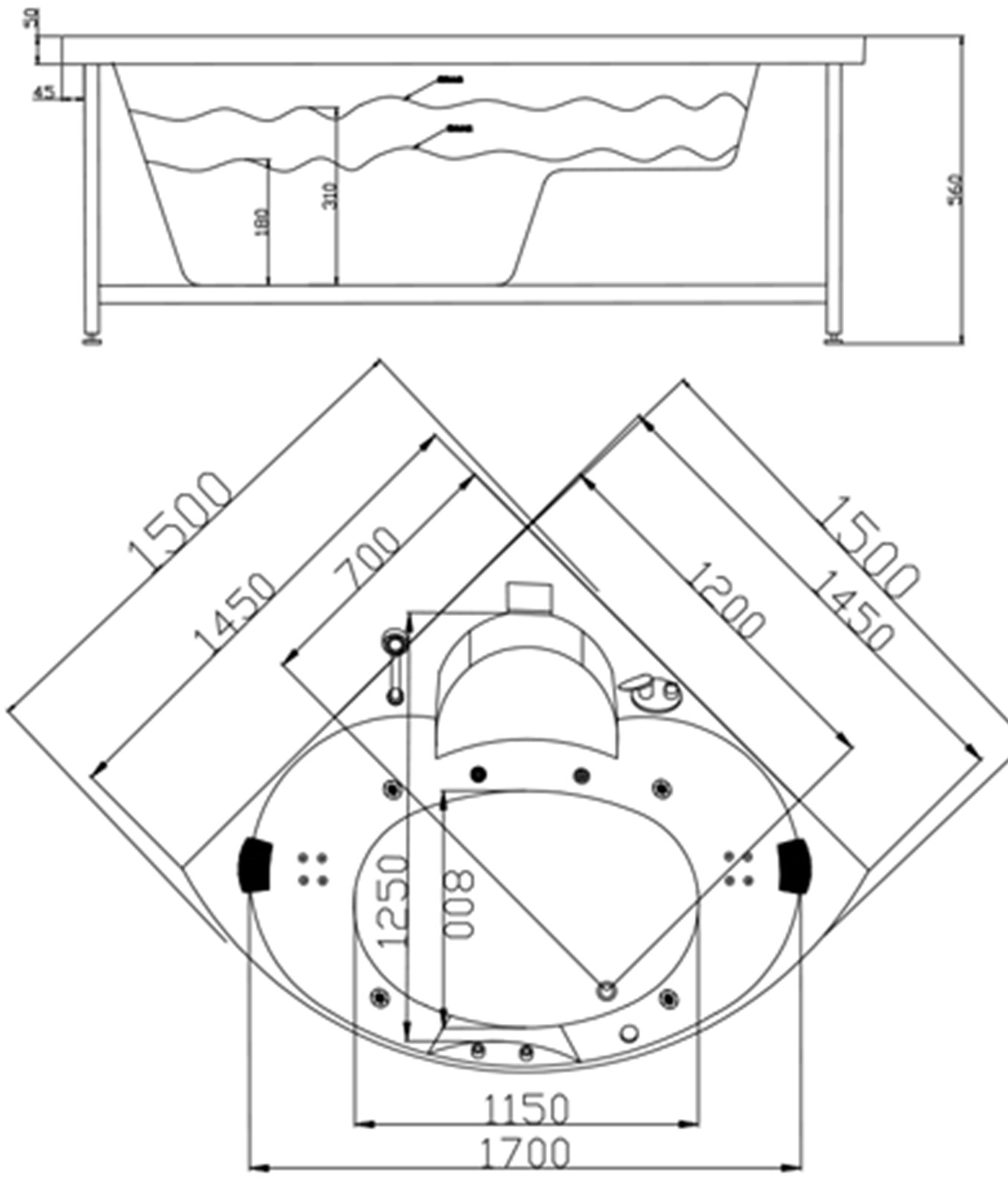 Whirlpool VILLA ALICE Indoor Spa Badwanne 150 x 150 cm