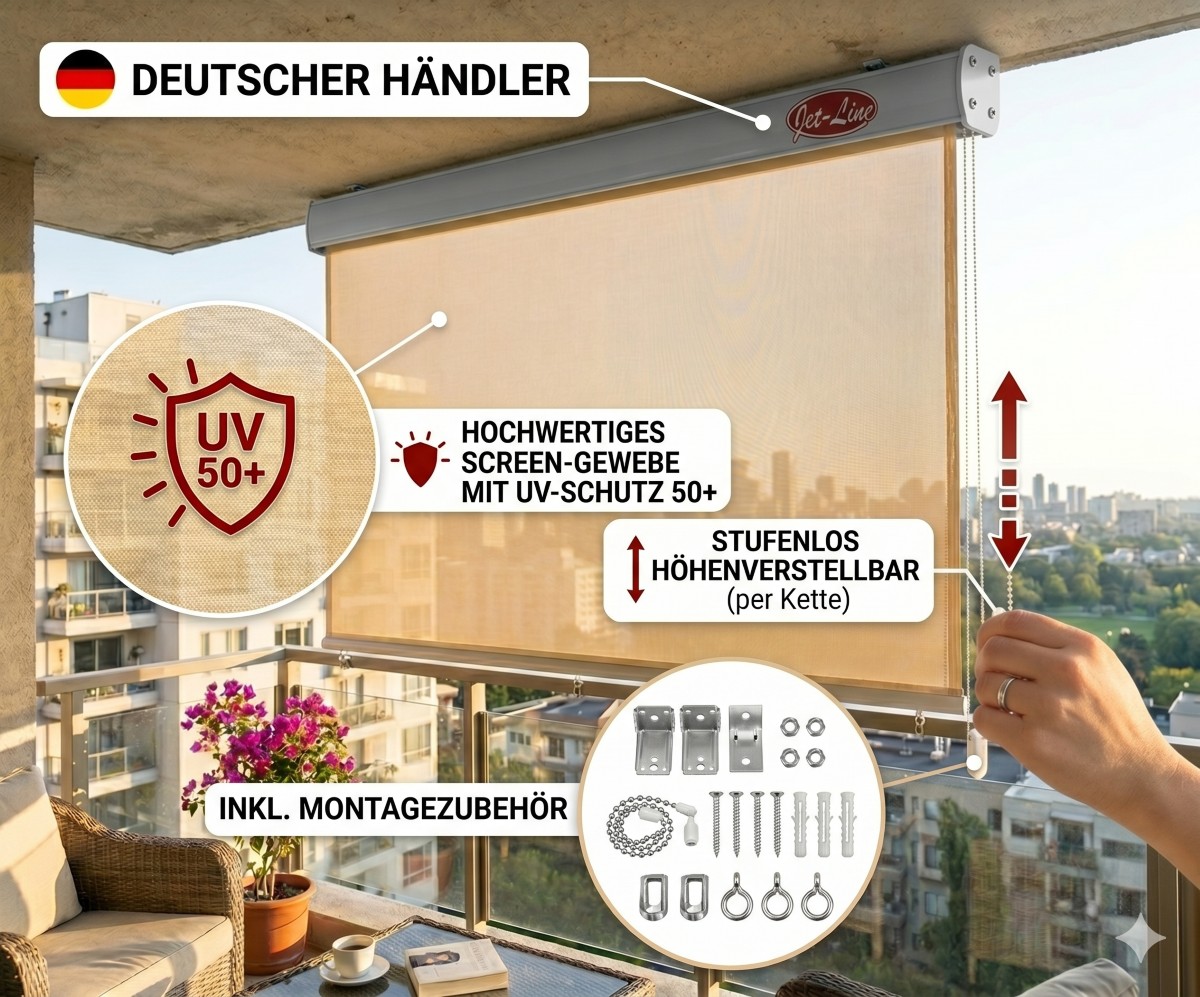 Vertikalmarkise Kassettenrollo Außenrollo 1.2x2.3m beige Garten Terrasse Balkonmarkise Balkon