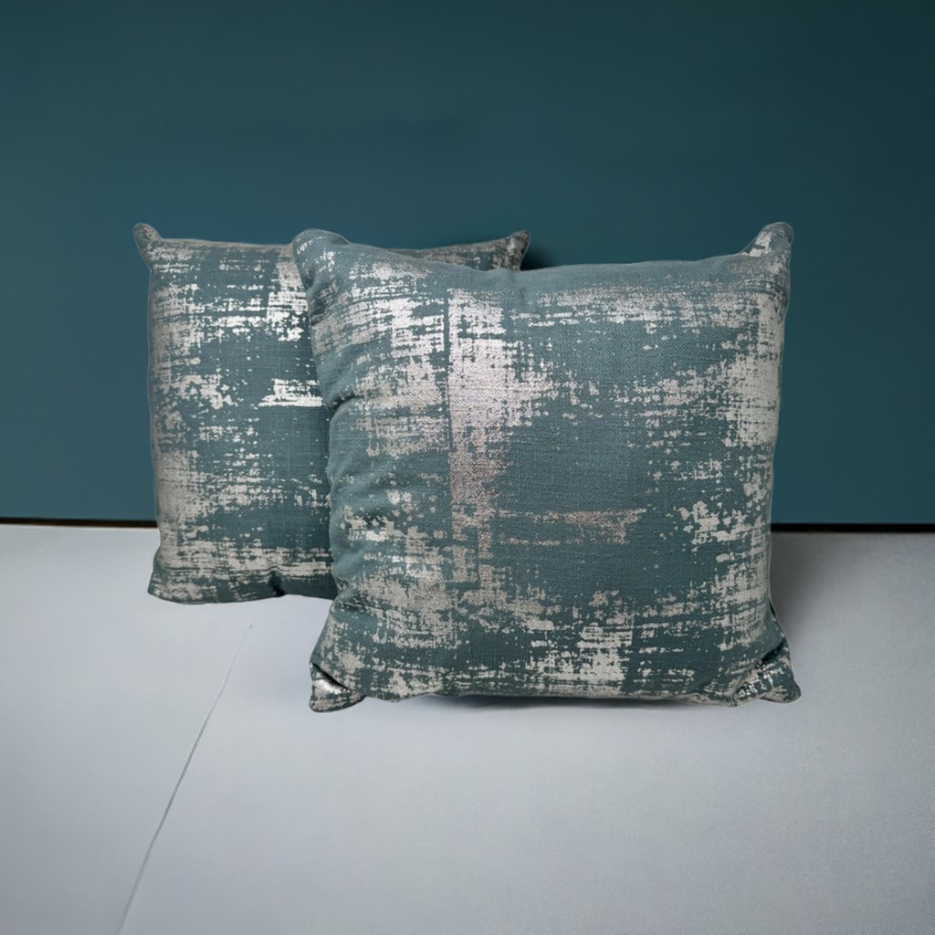 Jet-Line® 2-er Set Deko Kissen Petrol - Silber 40x40 cm Sofakissen Indoor mit Füllung