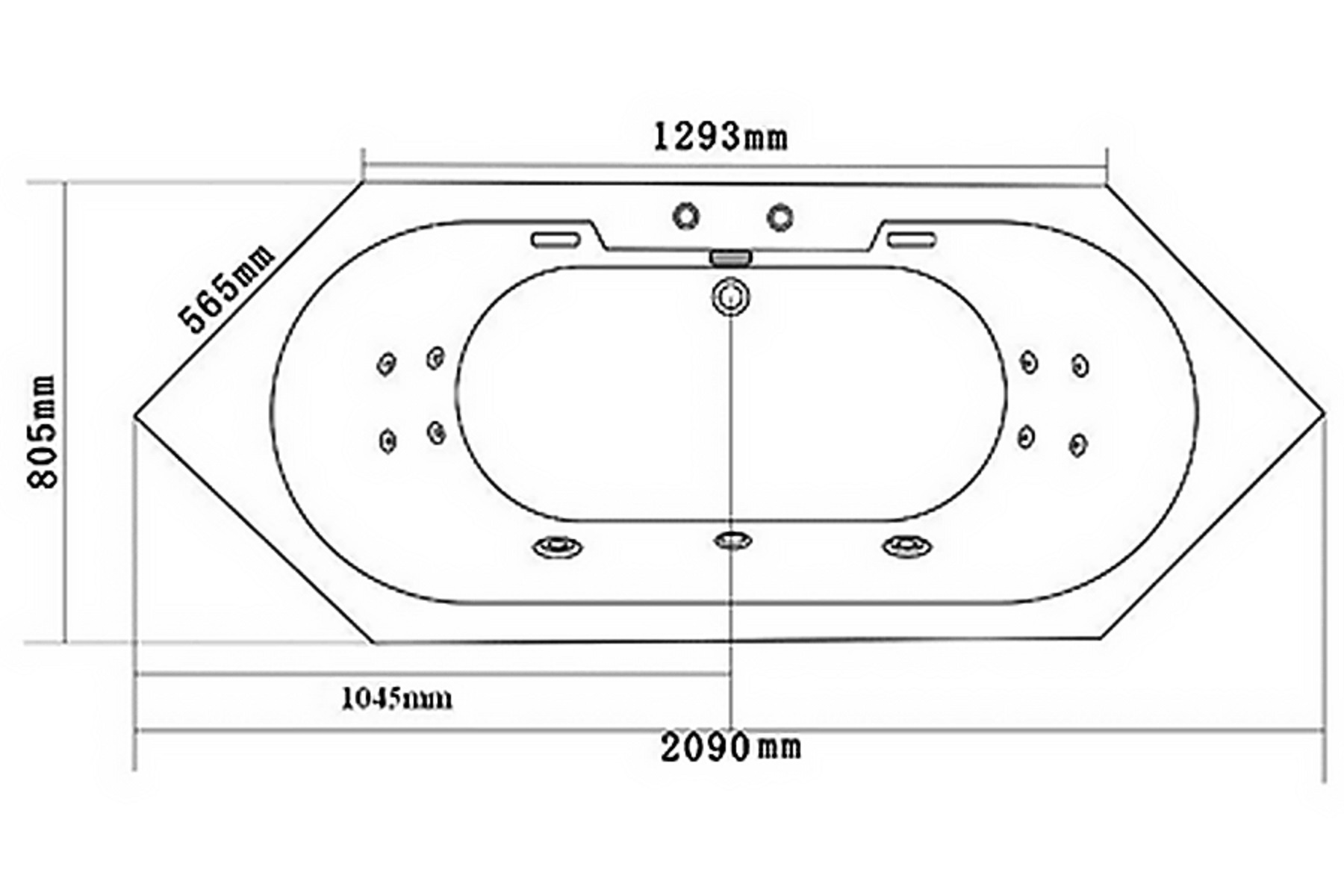 Whirlpool Badewanne VILLA MEDICI 209 x 80.5 cm weiss
