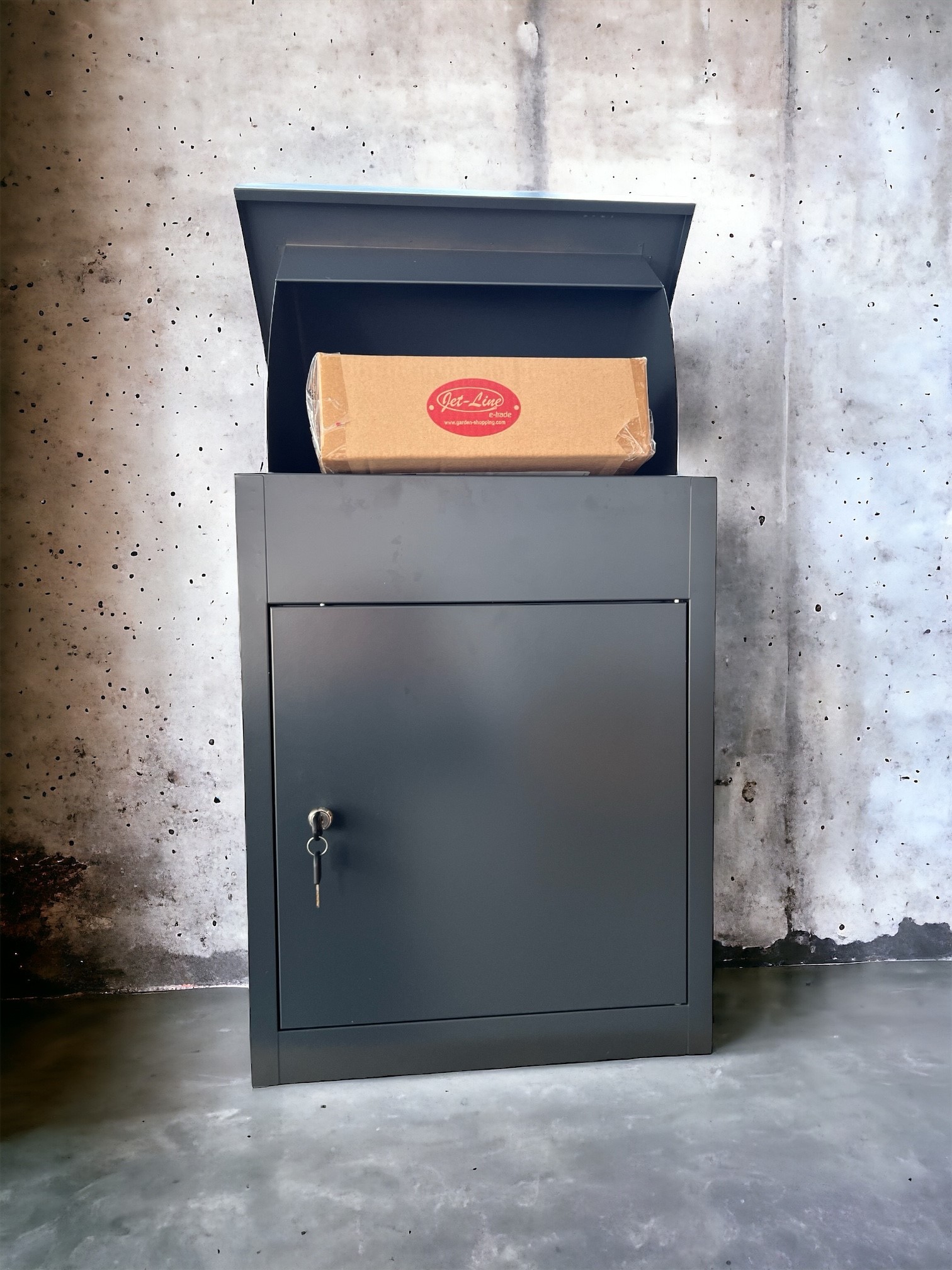 Jet-Line® | Paketbox |Paketablage Briefbox  mit Paketfach Gr. L | Metall anthrazit 55x35x45,5cm