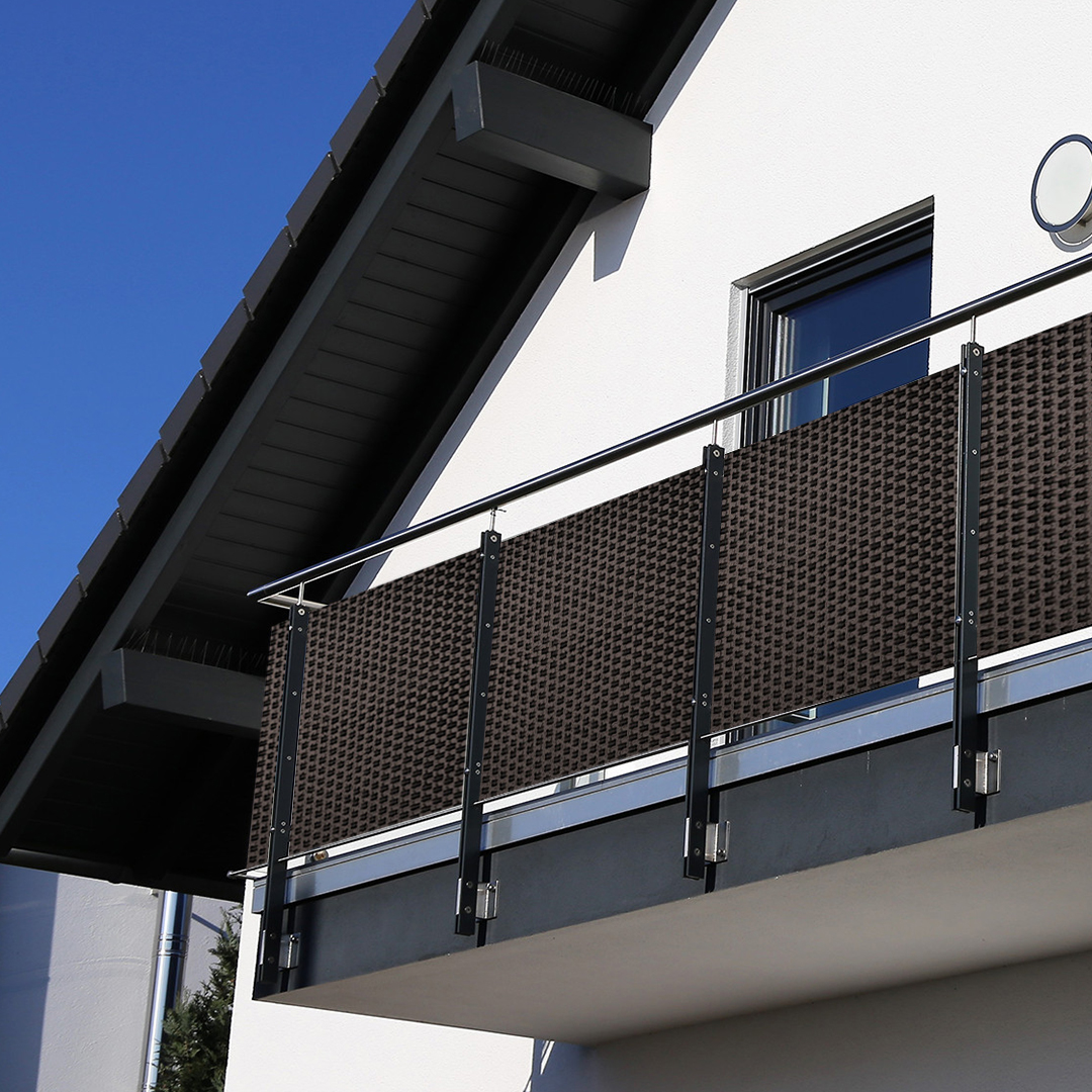 Balkonsichtschutz braun Polyrattan 100 x 90 cm Sichtschutzmatte Polyrattan