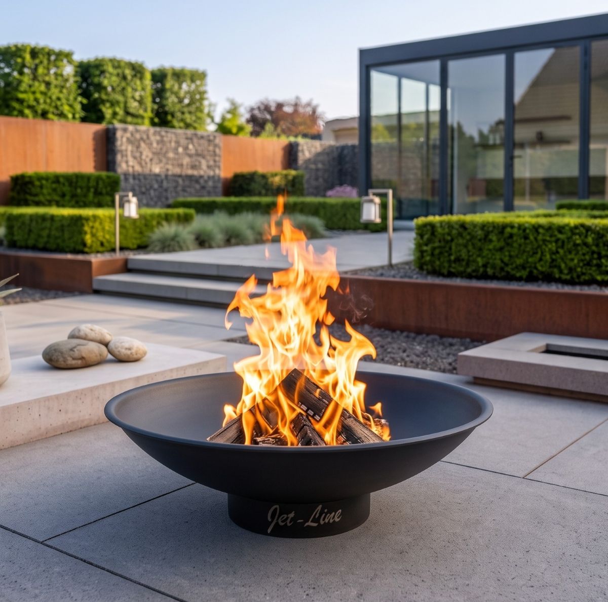 Feuerschale Katar schwarz 62 cm Garten Grill Outdoor Feuerstelle Feuerkorb