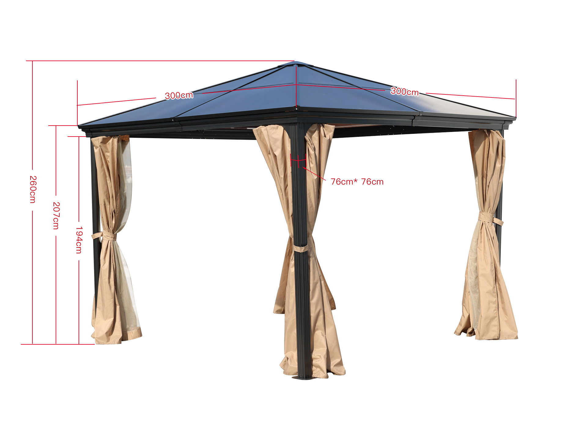 Garten Pavillion  Pergola Suez II 3x3m braun aus Aluminium mit festem Dach