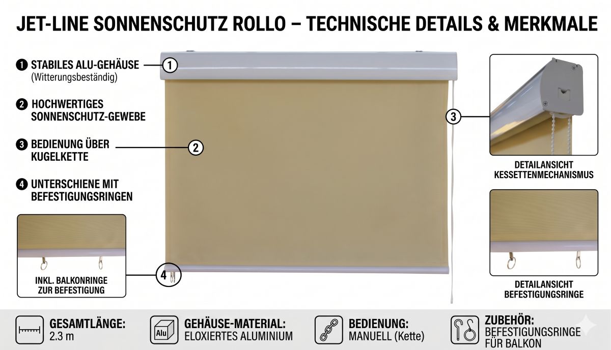 Vertikalmarkise Kassettenrollo Außenrollo Sonnenschutz 1.6x2.3m beige Sichtschutz Rollo Garten