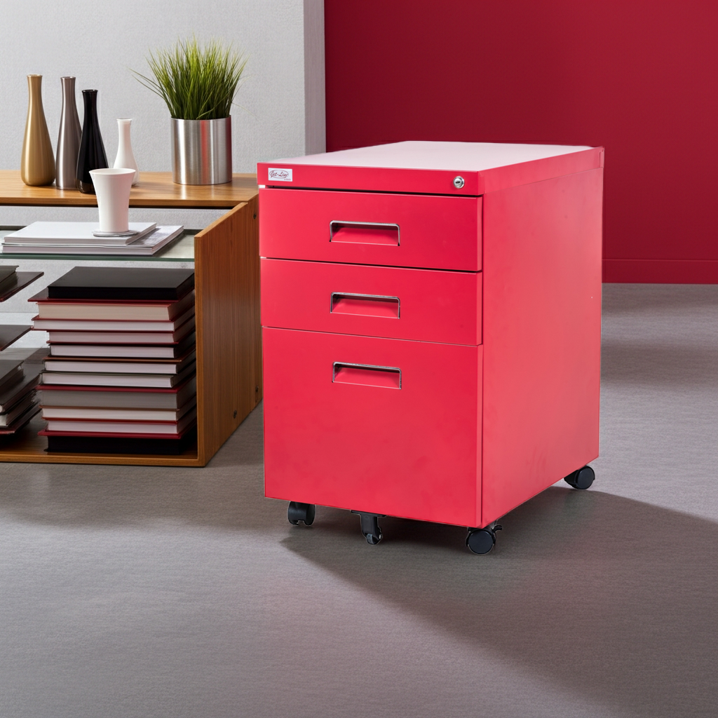Büro Rollcontainer 3 Schubladen Haengeregistratur abschliessbar PAUL rot Bürocontainer