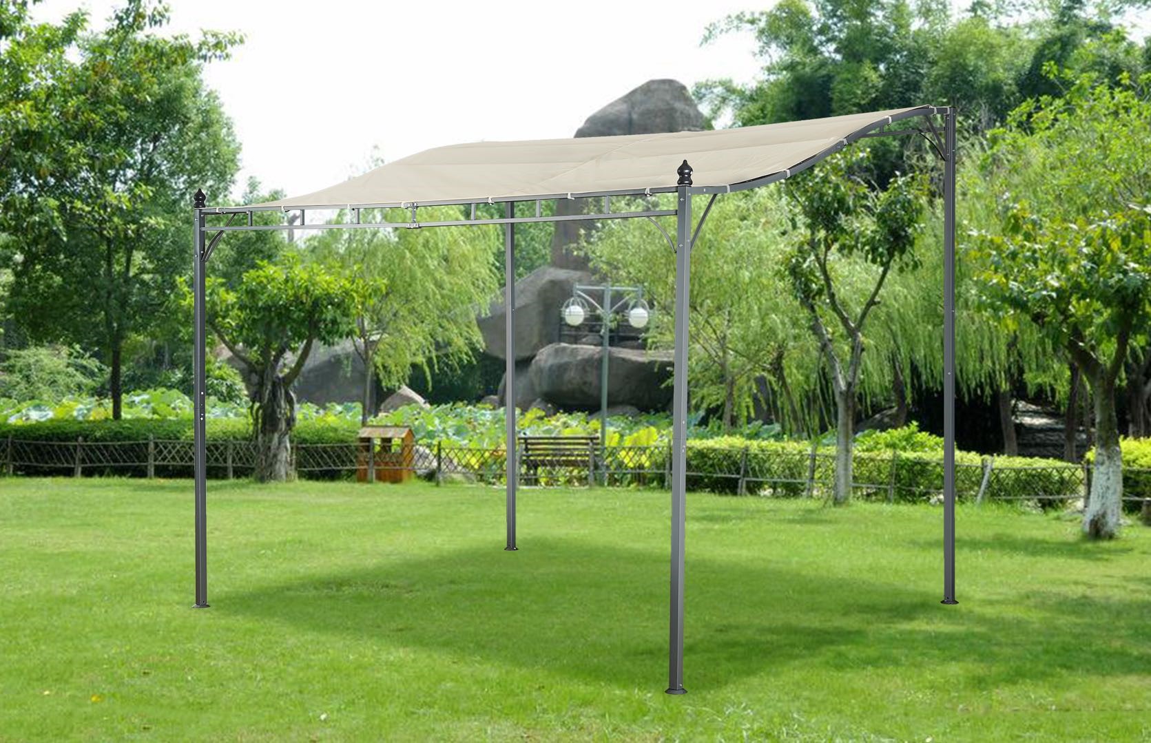 Pavillion Lagos beige 3x2.5 m Anbaupavillon Pergola Sonnenschutz