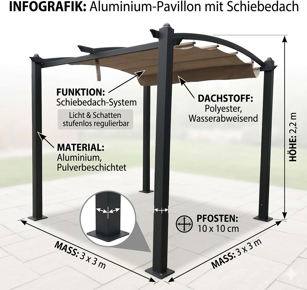 Pavillon Gartenpavillon 3x3m braun GISEH UV-Schutz Wasserabweisende Überdachung Sonnenschutz