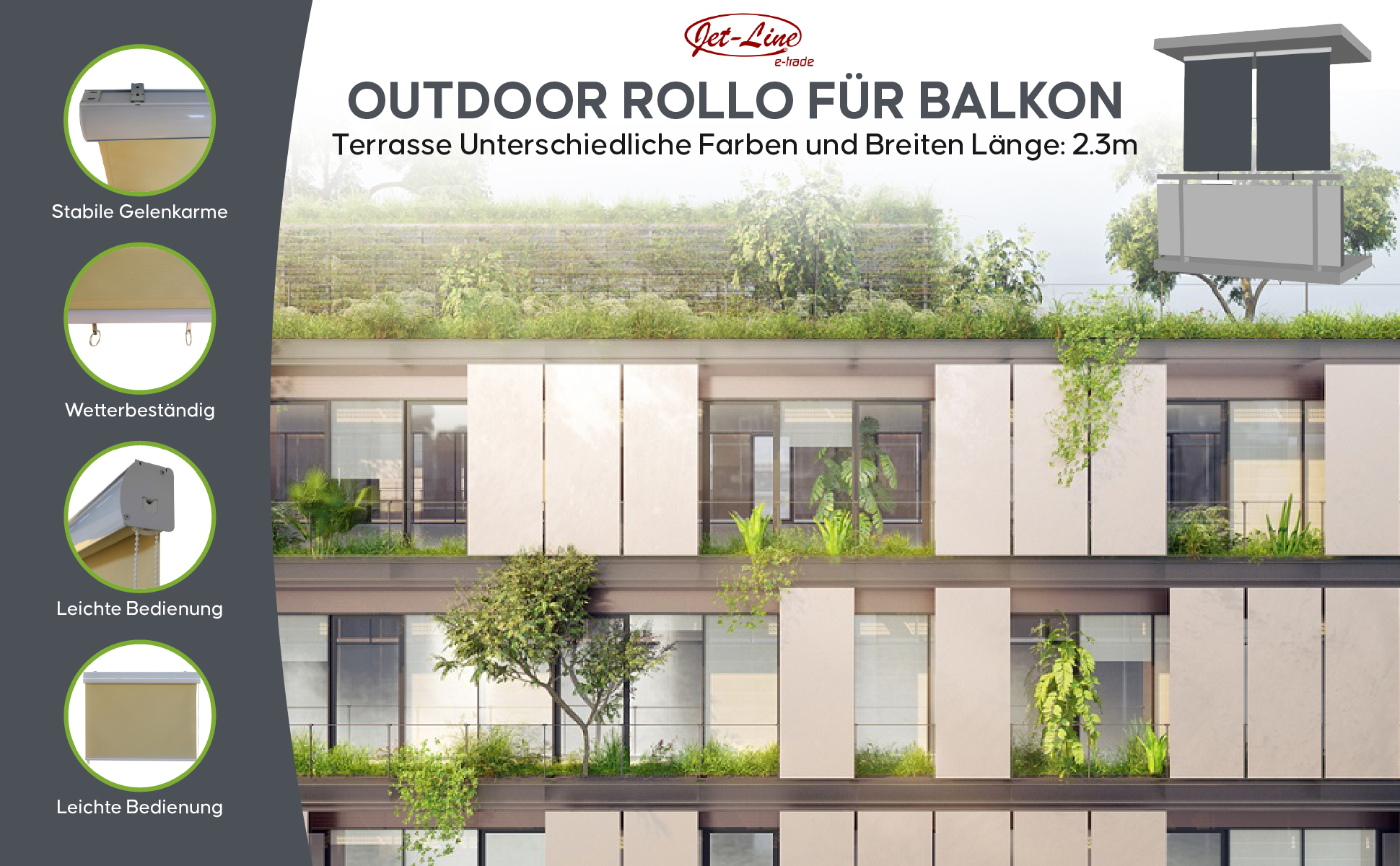 Vertikalmarkise 1.0x2.3 m Balkonmarkise Kassettenrollo Sichtschutzrollo beige Outdoor