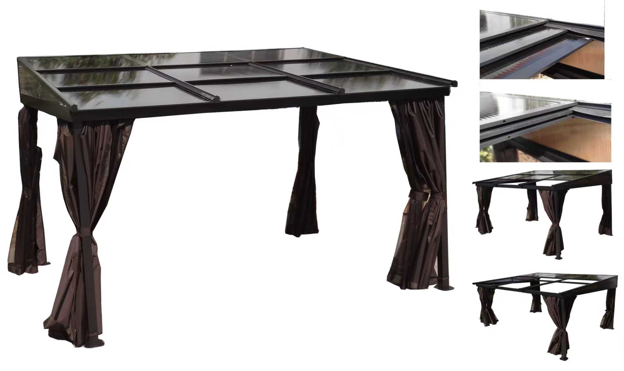 Pavillon Gartenpavillon 3x3,6m Karoom anthrazit-braun aus Aluminium mit PC Dach verschiebbar