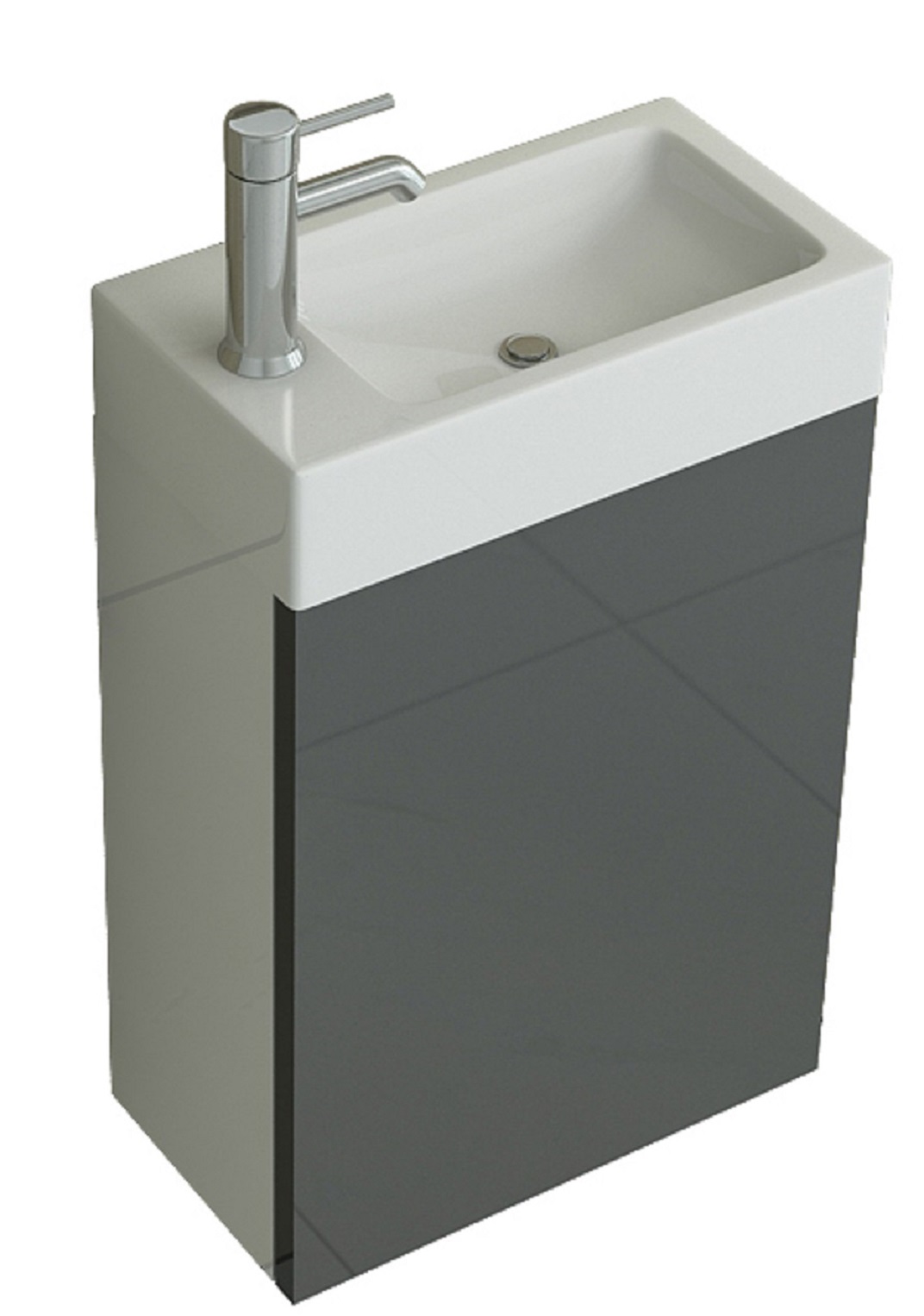 Aarau Badset Gäste WC Badmoebel grau Hochglanz Waschbecken schmal SMC Waschtisch Unterschrank
