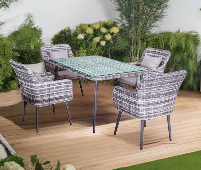 Garten Essgrupppe Lima Polyrattan Gartenmöbel  4 Personen grau Jet-Line