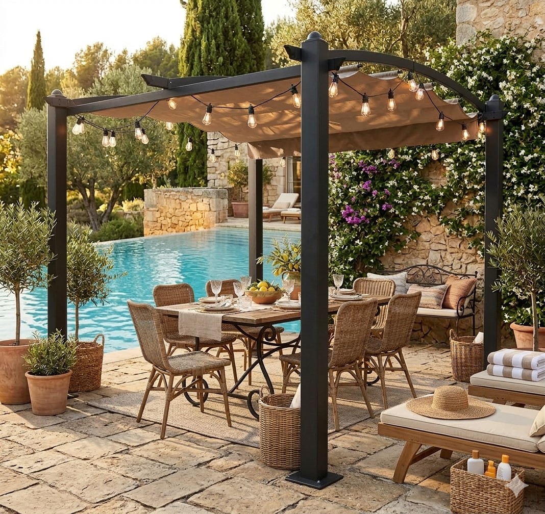 Pavillon Gartenpavillon 3x3m braun GISEH UV-Schutz Wasserabweisende Überdachung Sonnenschutz