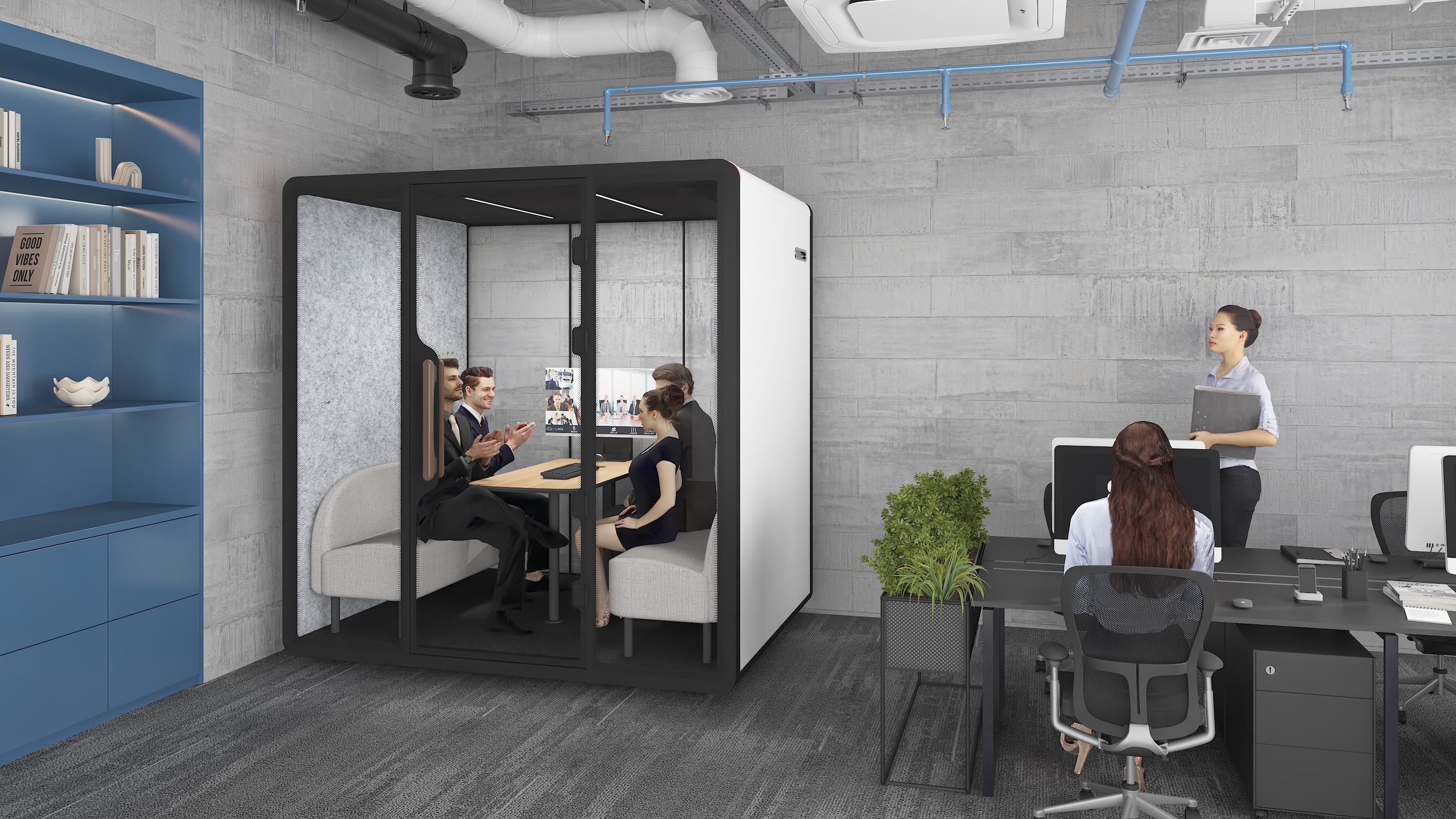 Meeting- & Telefonbox fürs Büro – Schallschutzkabine mit LED-Beleuchtung, Belüftung & Stromanschluss