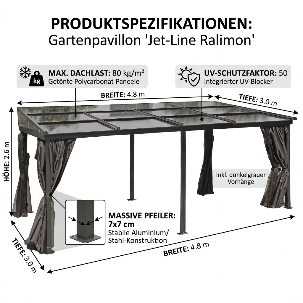 Pavillon Gartenpavillon 3x4,8m Ralimon anthrazit Aluminium mit Schiebedach