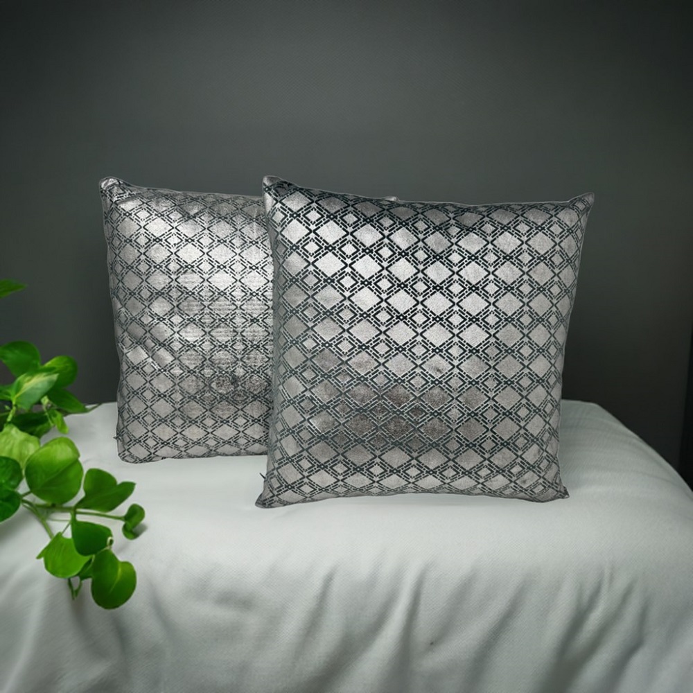 Jet-Line® 2-er Set Dekokissen Raute Petrol/Silber 40x40 cm Indoor Zierkissen mit Füllung Indoor