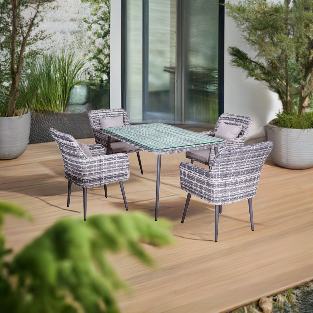 Garten Essgrupppe Lima Polyrattan Gartenmöbel  4 Personen grau Jet-Line